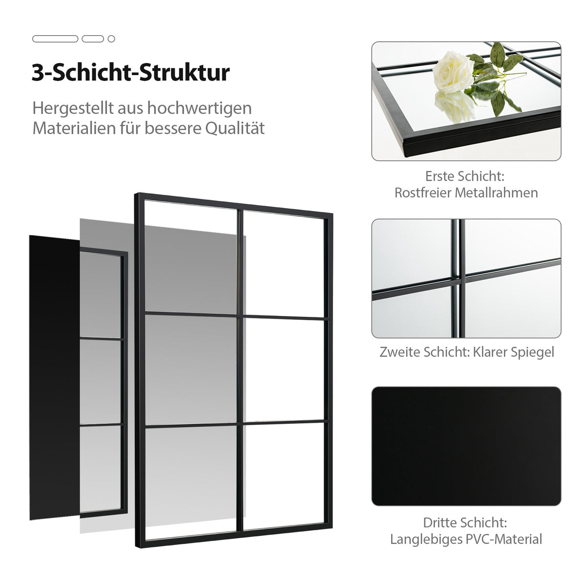Rectangular Wall Mirror, Metal Frame, 70 x 100 cm