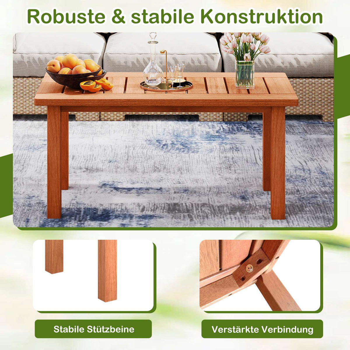 Rectangular Wooden Coffee Table with Slatted Top, 90x45x43.5cm