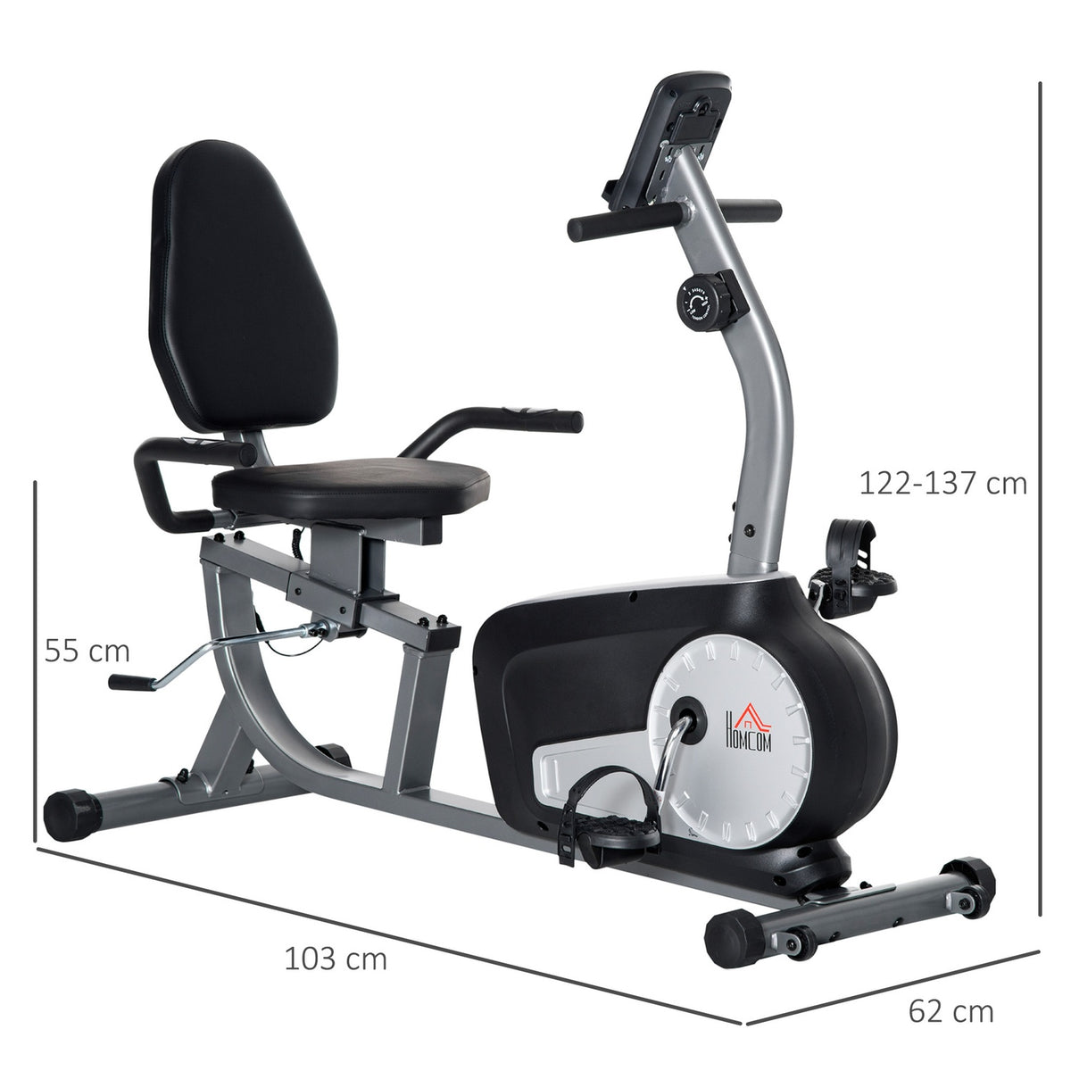 Recumbent Ergometer Exercise Bike Bicycle Trainer With Lcd Display, 8-Level Adjustable Magnetic Resistance, Up To 110 Kg, Steel & Abs