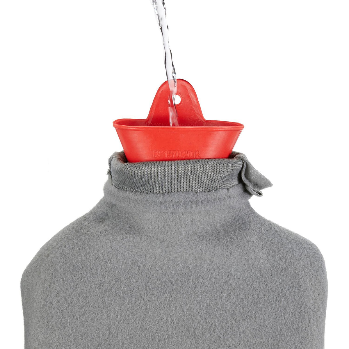 Red Hot Water Bottle with Grey Cover
