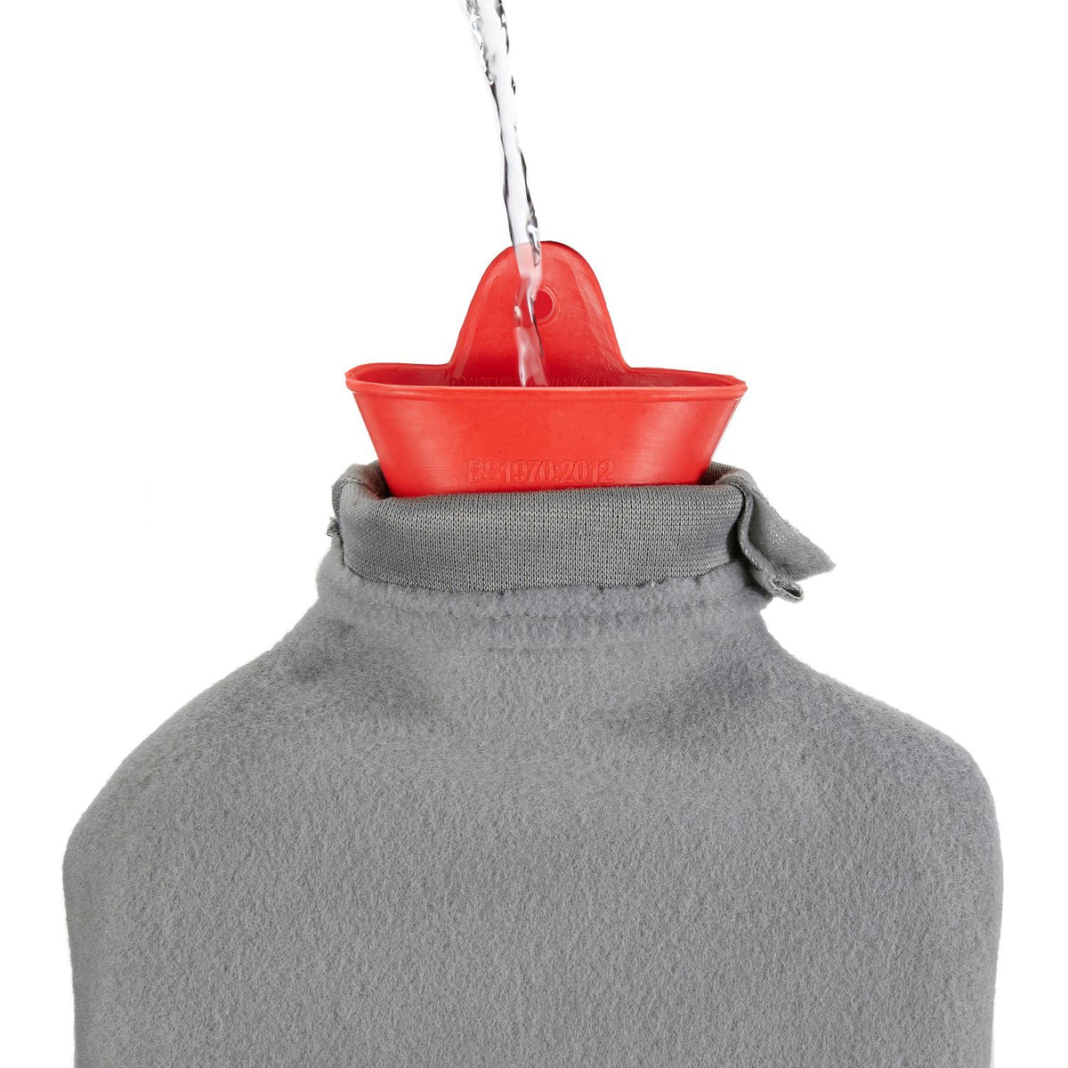 Red Hot Water Bottle with Grey Cover