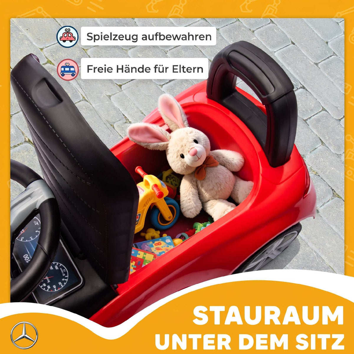 Red Ride-On Car for Kids 18-36 Months with Horn & Storage