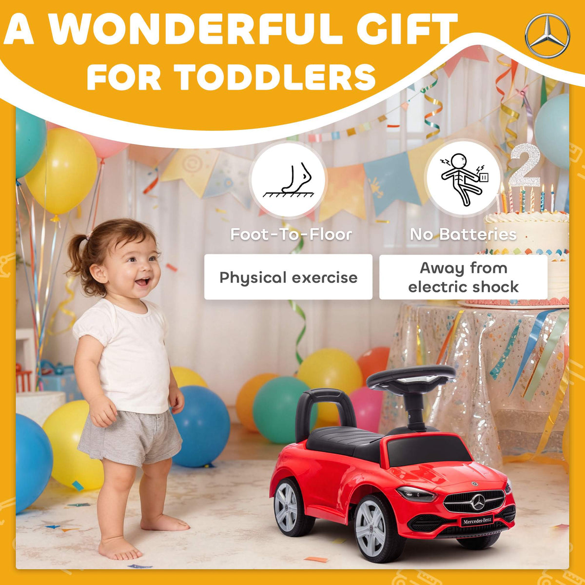 Red Ride-On Car for Kids 18-36 Months with Horn & Storage