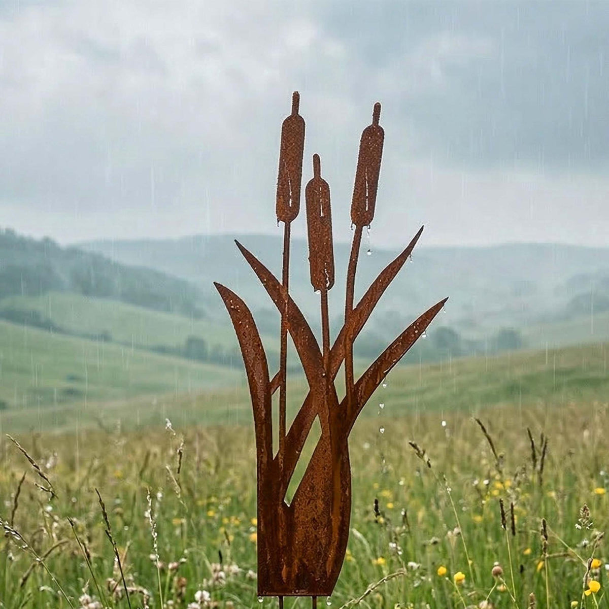 Reed Garden Stake – Rustic Rust Patina Outdoor Decor