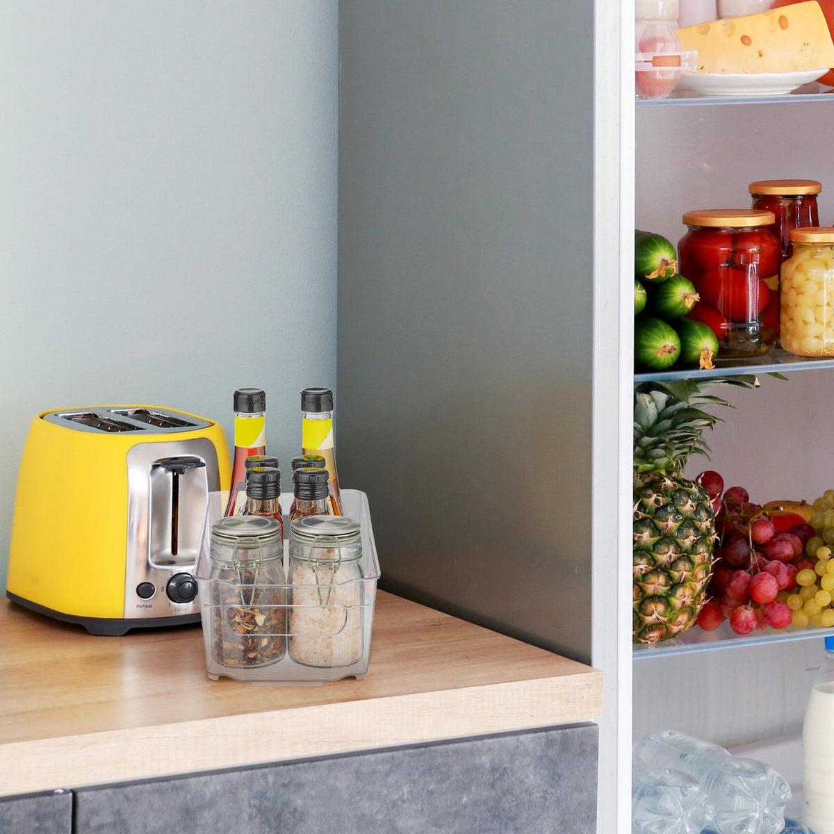 Refrigerator storage with handle
