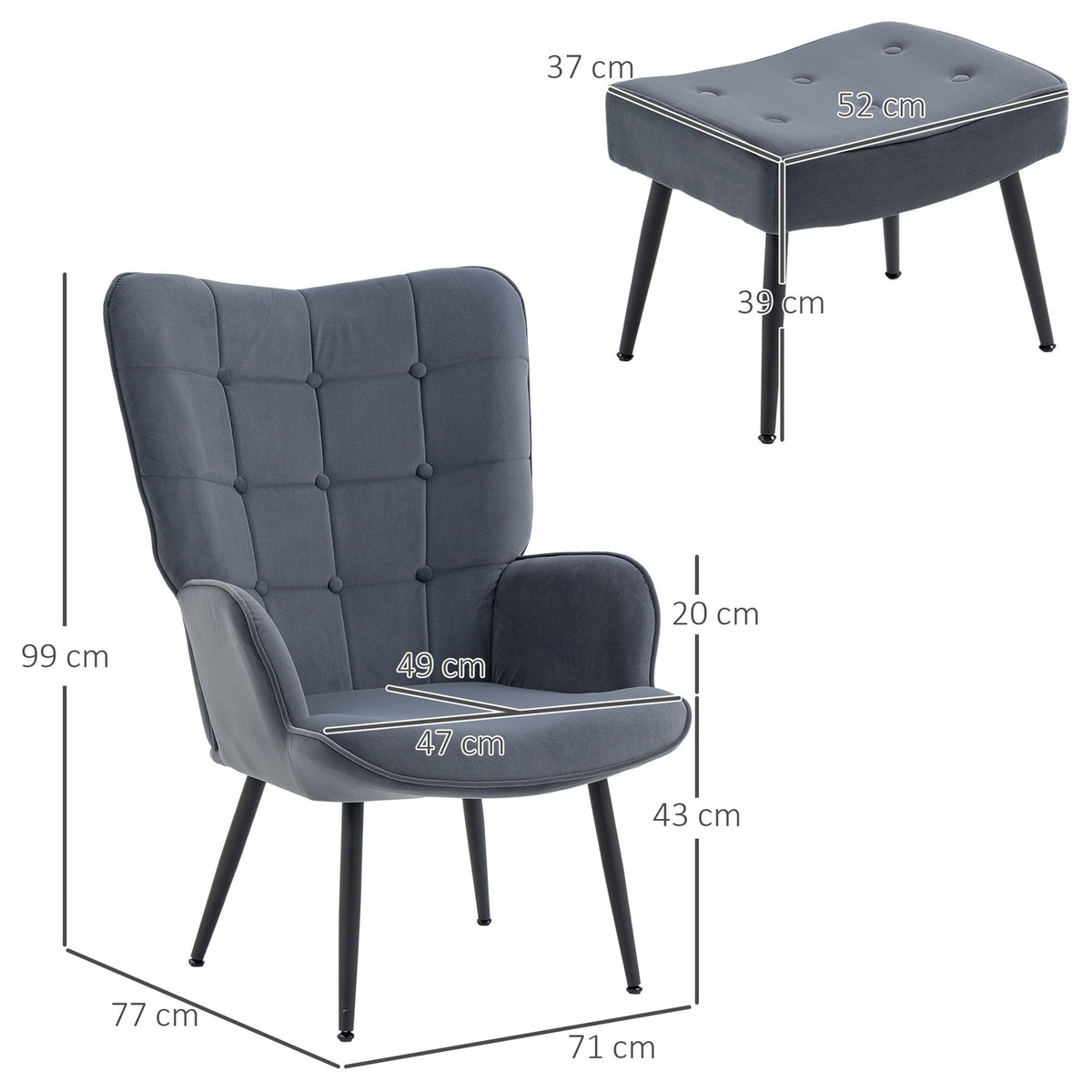 Relax Chair Velvet Cover Armrests Footstool Dining Chair Relax Chair