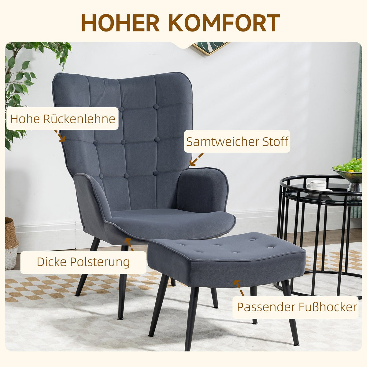 Relax Chair Velvet Cover Armrests Footstool Dining Chair Relax Chair