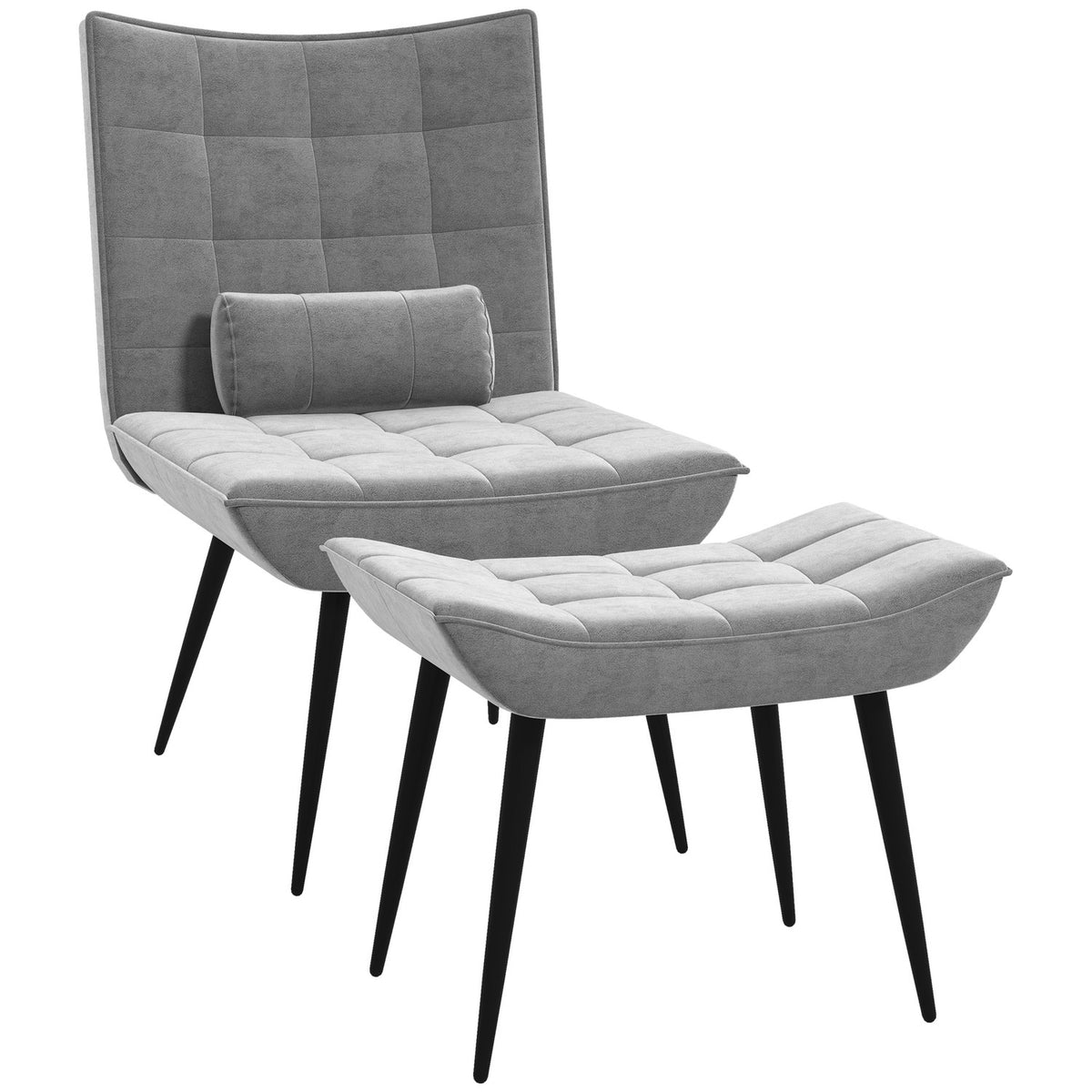 Relax Chair With Stool, Lounge Chair With Footstool, Relax Chair With Velvet Cover, Tv Chair With Cushions, Dining Chair, Gray