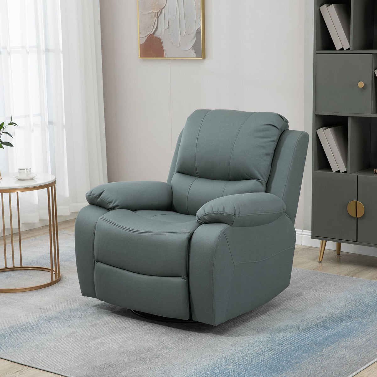 Relaxation Chair, 135° Tilting Reclining Chair, Rotating Tv Chair With Footrest For Living Room, Bedroom, Load Capacity Up To 150 Kg, Polyester Green