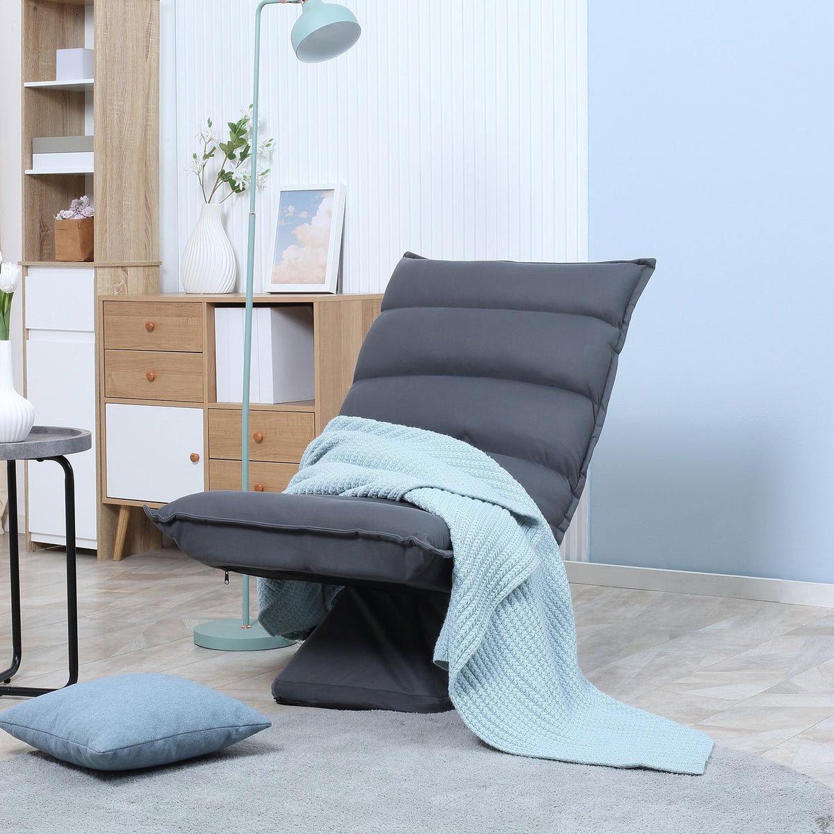 Relaxation Chair Floor Sofa Floor Chair With 360° Rotating Base, 5-Level Adjustable Backrest, Steel, Dark Gray