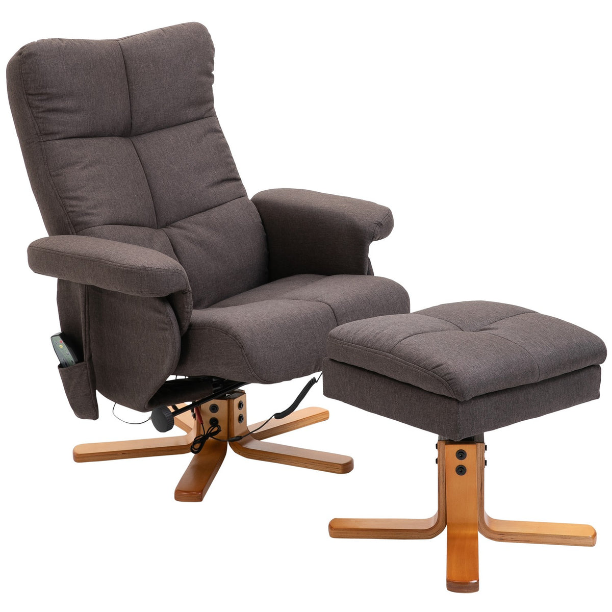 Relaxation Chair, Massage Chair With Footstool And Storage Space, Tv Chair With Massage Function, 145° Tilt, Polyester, Brown