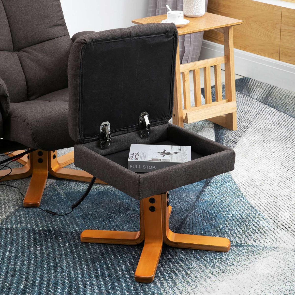 Relaxation Chair, Massage Chair With Footstool And Storage Space, Tv Chair With Massage Function, 145° Tilt, Polyester, Brown
