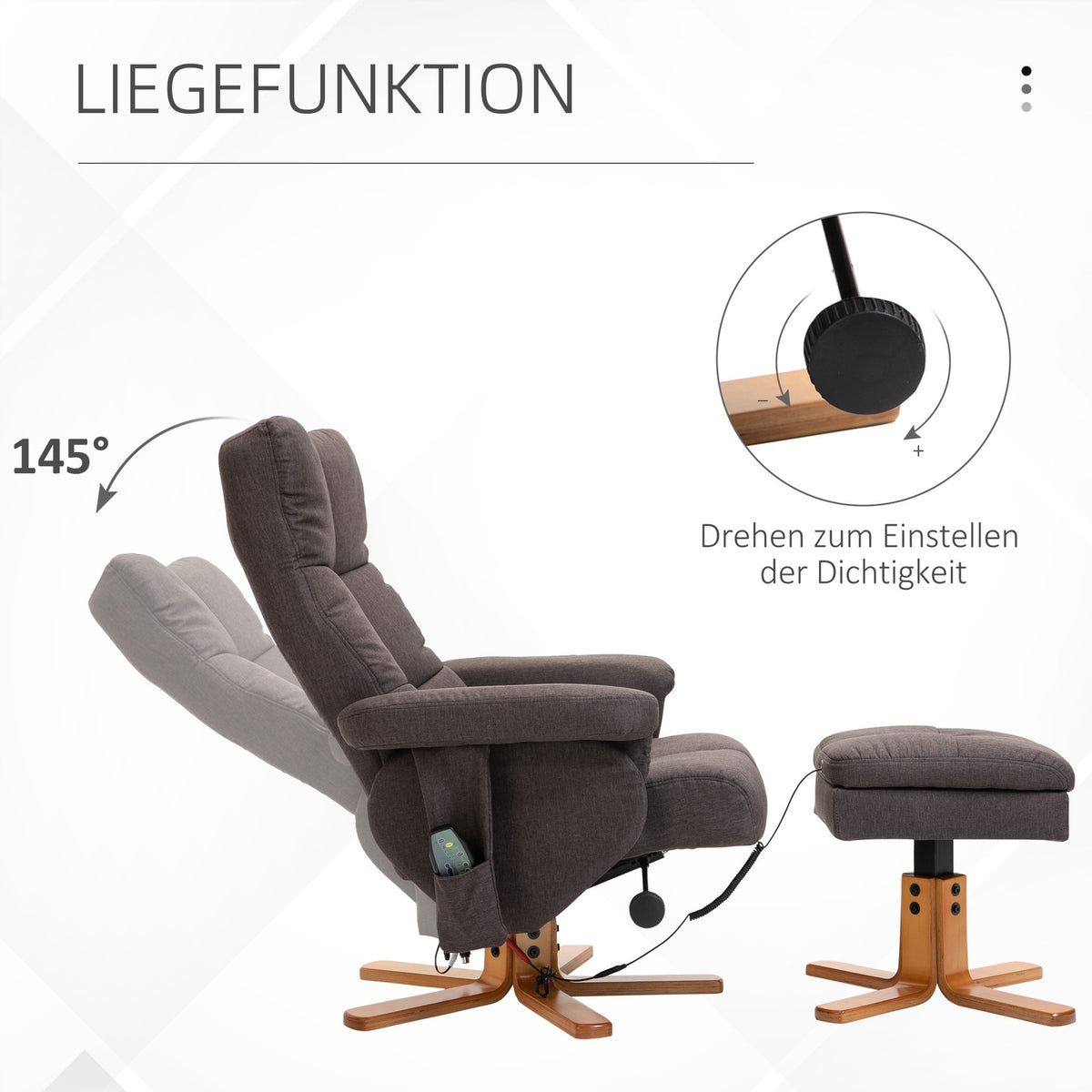 Relaxation Chair, Massage Chair With Footstool And Storage Space, Tv Chair With Massage Function, 145° Tilt, Polyester, Brown