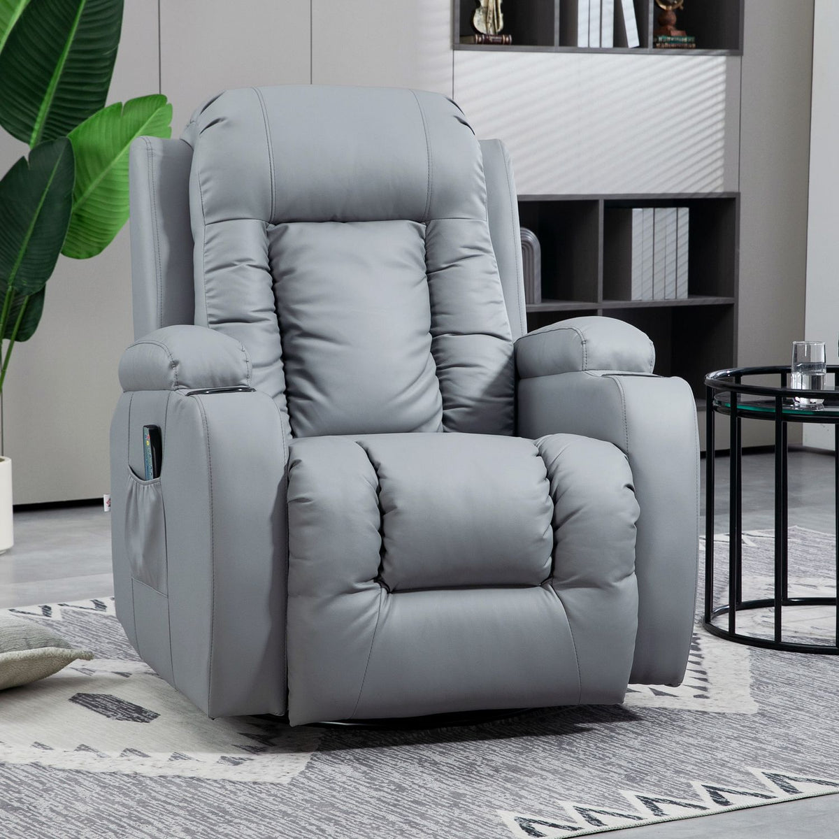 Relaxation Chair Massage Function Electric Tv Chair Reclining Function Rocker Function Rotatable Remote Control Up To 150Kg Artificial Leather Light Gray