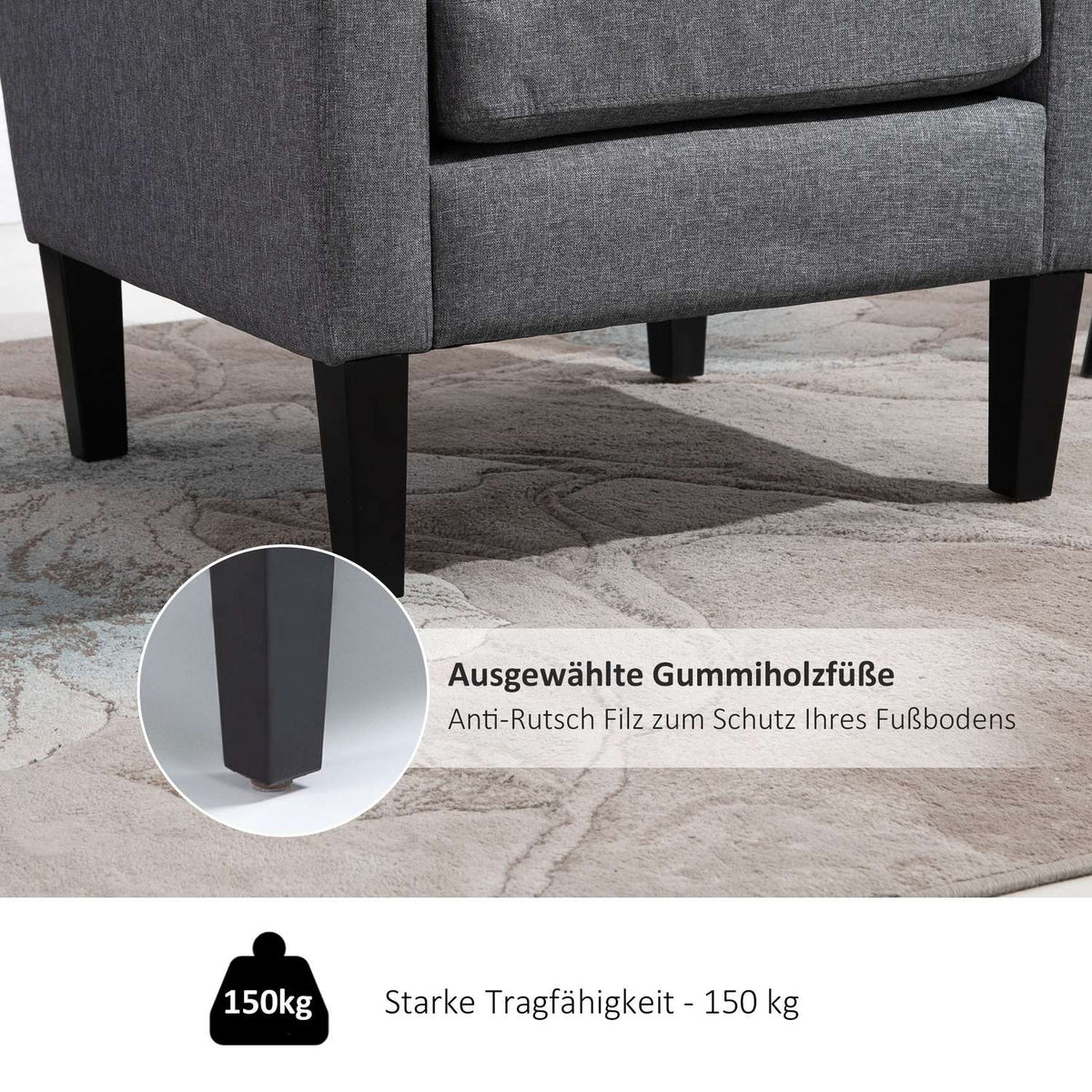 Relaxation Chair Single Chair With Upholstery, Wooden Feet, Linen Fabric, Light Gray, 66X72X74Cm