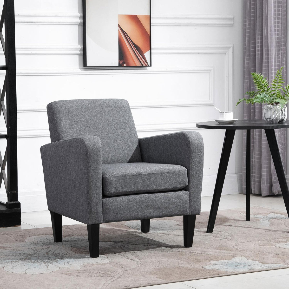 Relaxation Chair Single Chair With Upholstery, Wooden Feet, Linen Fabric, Light Gray, 66X72X74Cm