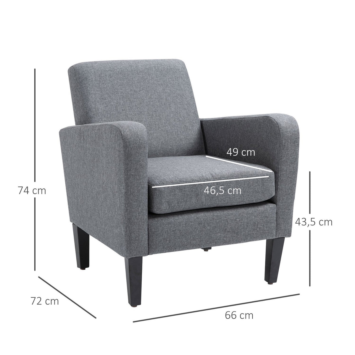 Relaxation Chair Single Chair With Upholstery, Wooden Feet, Linen Fabric, Light Gray, 66X72X74Cm