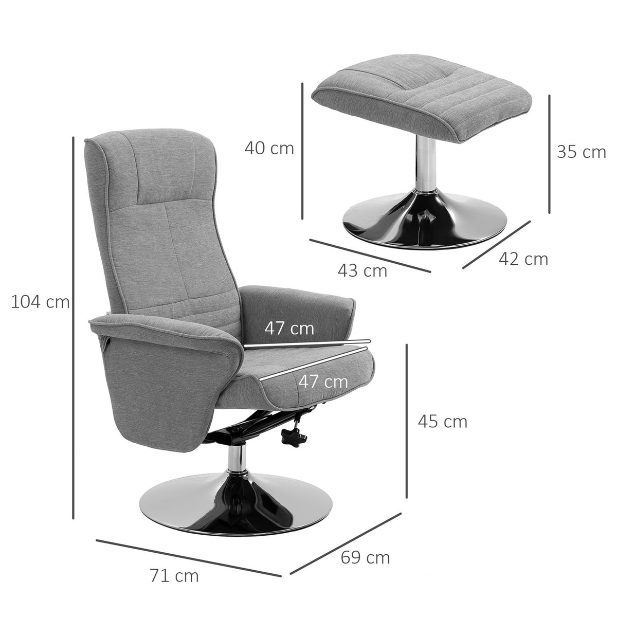 Relaxation Chair Stool Rotatable Tv Chair Reclining Function Tv Chair Up To 150Kg Reclining Chair Velvet Gray