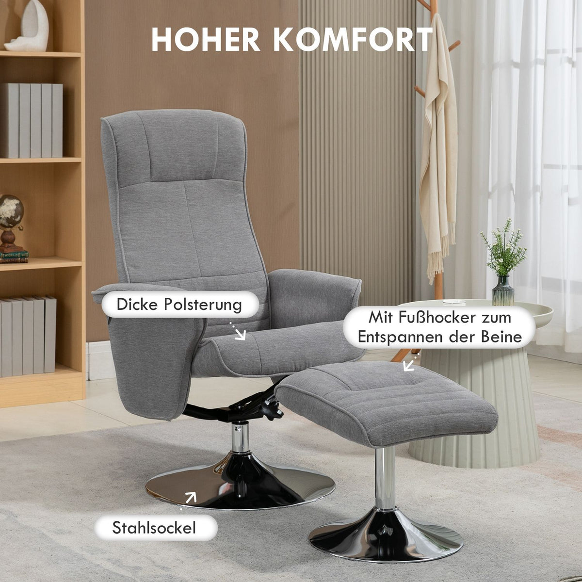 Relaxation Chair Stool Rotatable Tv Chair Reclining Function Tv Chair Up To 150Kg Reclining Chair Velvet Gray