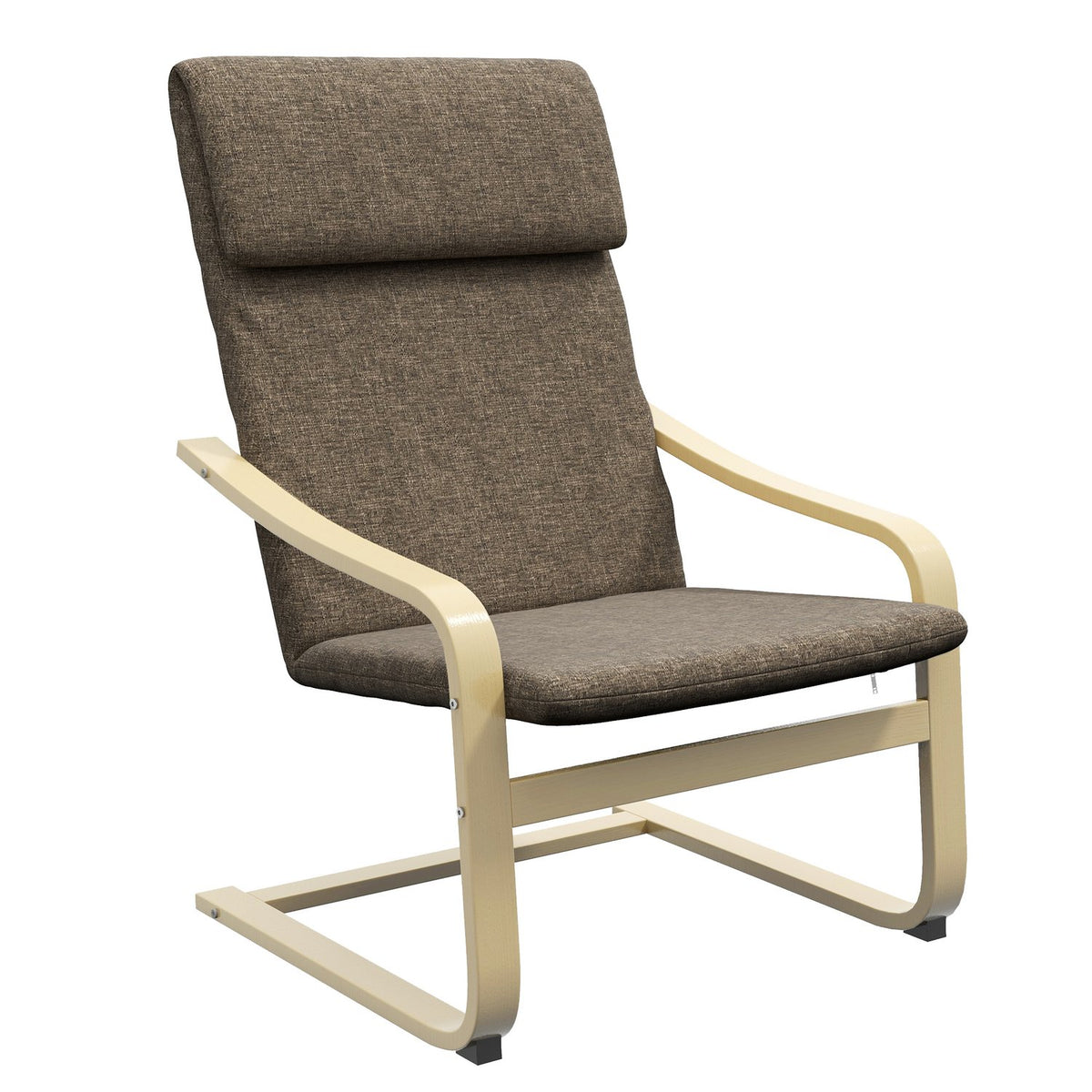Relaxation Chair, Swing Chair With Pillow, Linen Look, Birch Wood, Brown