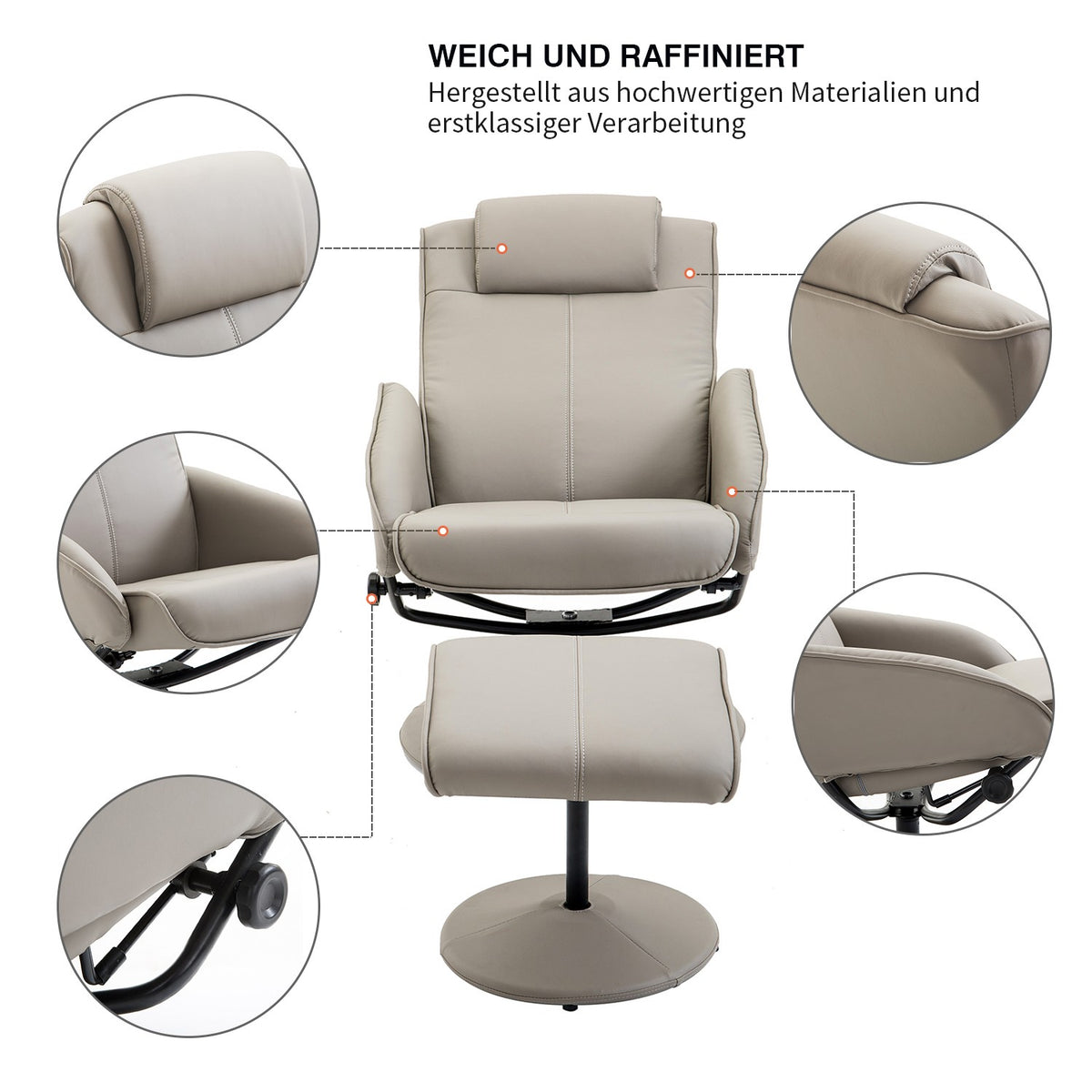 Relaxation Chair Tv Chair Armchair 360° Rotatable With Footrest Gray L78 × W71 × H101 Cm