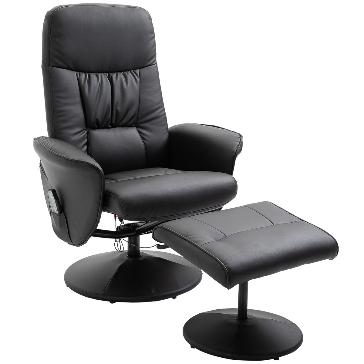 Relaxation Chair, Tv Chair, Massage Chair With Stool, Storage Space With 10 Vibration Points, Faux Leather, Black, 76 X 81 X 105 Cm