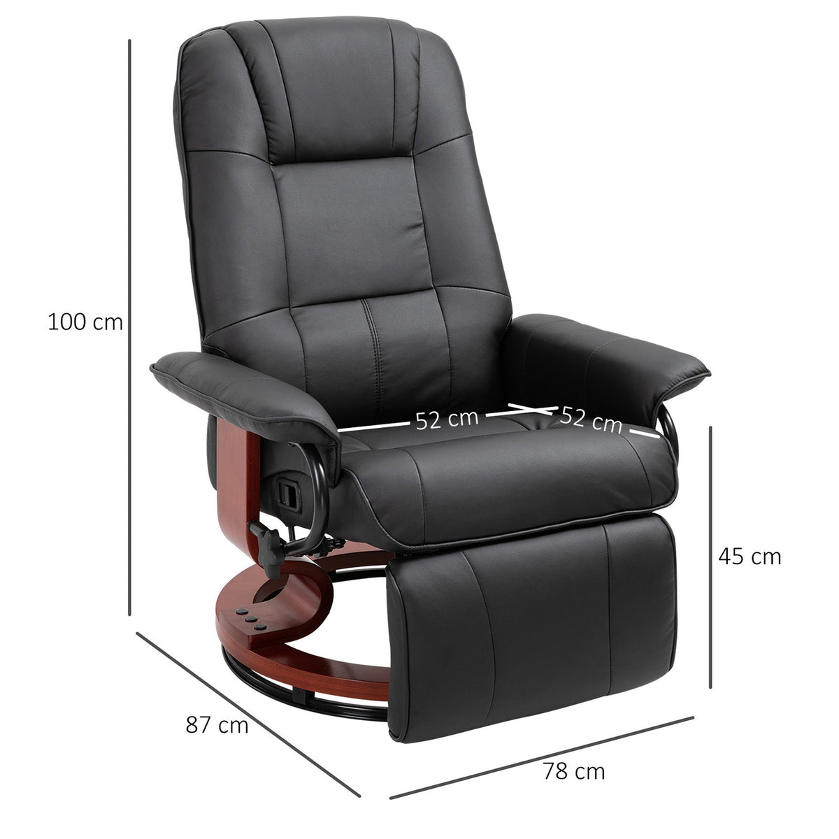 Relaxation Chair, Tv Chair, Reclining Chair With Footrest Made Of Faux Leather, 360° Swivel Chair, Wooden Base, Black, 145° Tiltable, 78 X 87 X 100 Cm