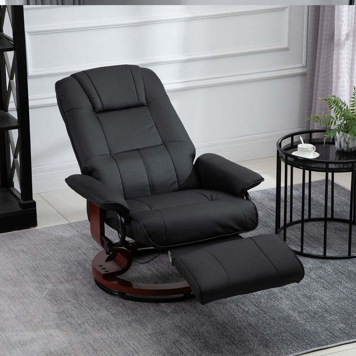 Relaxation Chair, Tv Chair, Reclining Chair With Footrest Made Of Faux Leather, 360° Swivel Chair, Wooden Base, Black, 145° Tiltable, 78 X 87 X 100 Cm