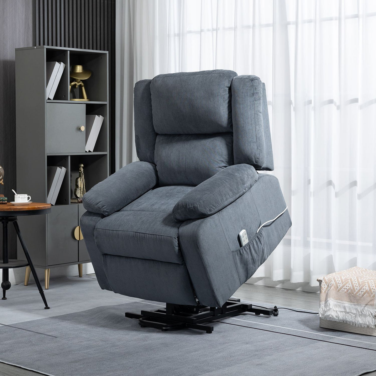 Relaxation Chair, Tv Chair, Stand-Up Chair, Electrically Adjustable With Reclining Function Including Remote Control, Velvet Look, Gray, 92 X 93 X 105 Cm