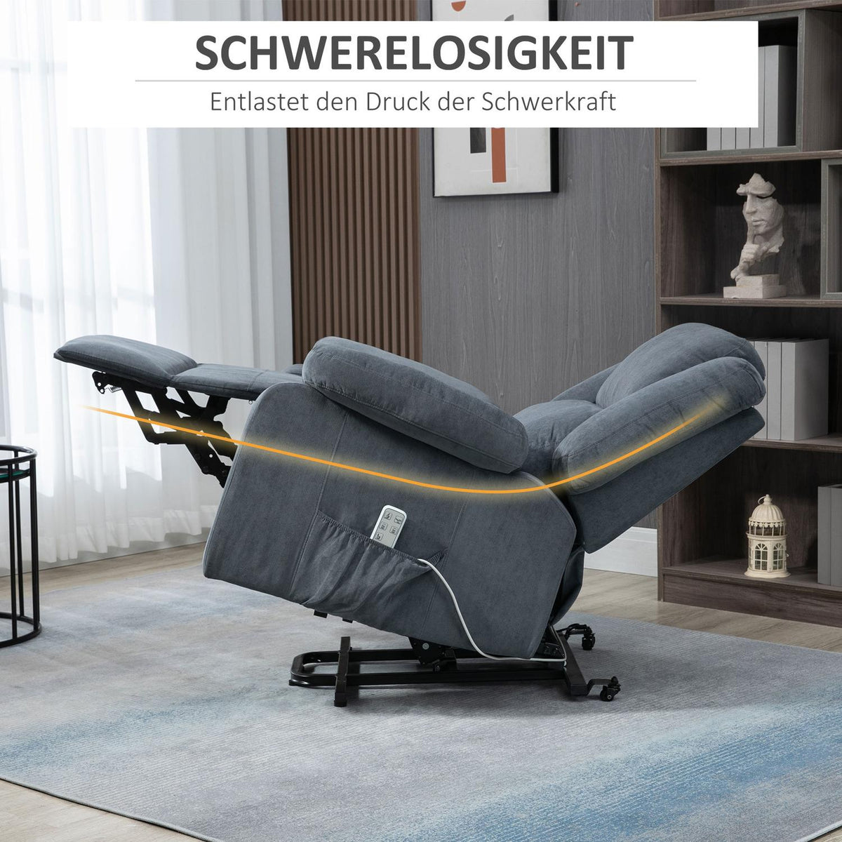 Relaxation Chair, Tv Chair, Stand-Up Chair, Electrically Adjustable With Reclining Function Including Remote Control, Velvet Look, Gray, 92 X 93 X 105 Cm