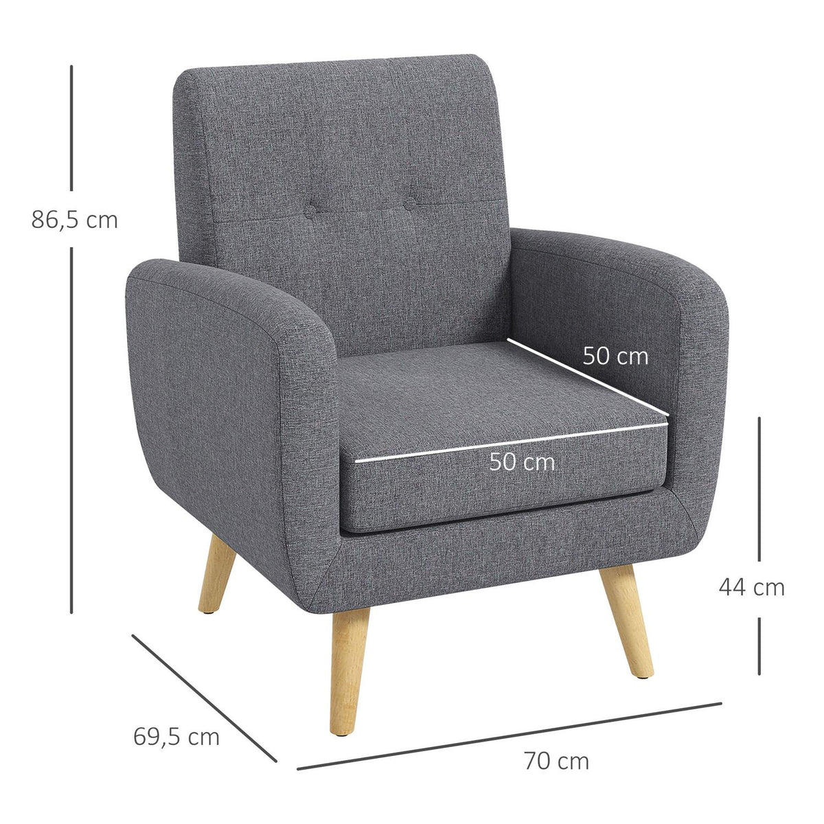Relaxation Chair, Tv Chair, Upholstered Chair With Linen Look Seat Cushion, Wooden Legs, For Living Room, Bedroom, Light Gray
