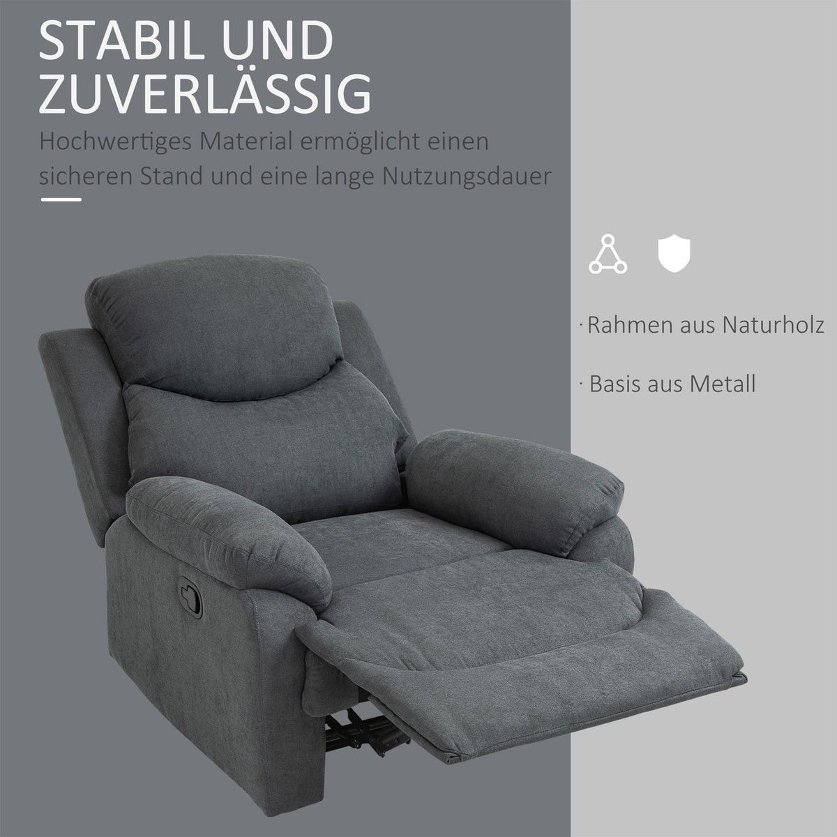 Relaxation Chair, Tv Chair With Reclining Function, Reclining Chair In Linen Look, Up To 150 Kg, Tv Chair