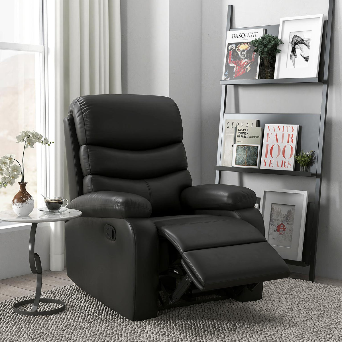 Relaxation Chair, Tv Chair With Reclining Function, Reclining Chair, Tv Chair With Footrest, Recliner Chair With A Load Capacity Of Up To 125 Kg, Faux Leather, Black