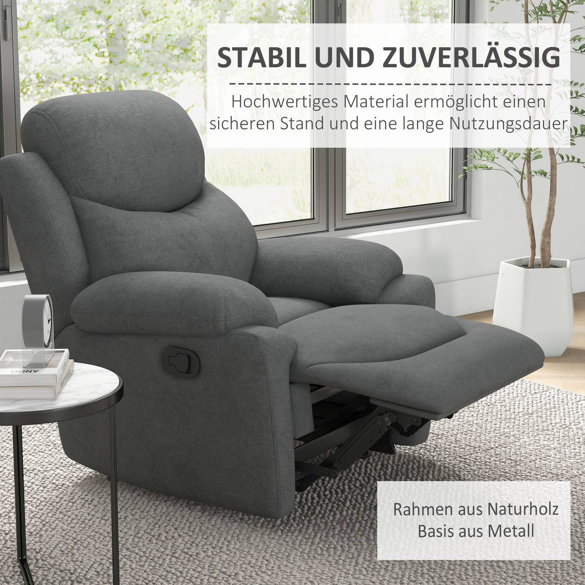 Relaxation Chair, Tv Chair With Reclining Function, Reclining Chair, Upholstered Tv Chair With Linen Look, Recliner For Bedroom, Gray