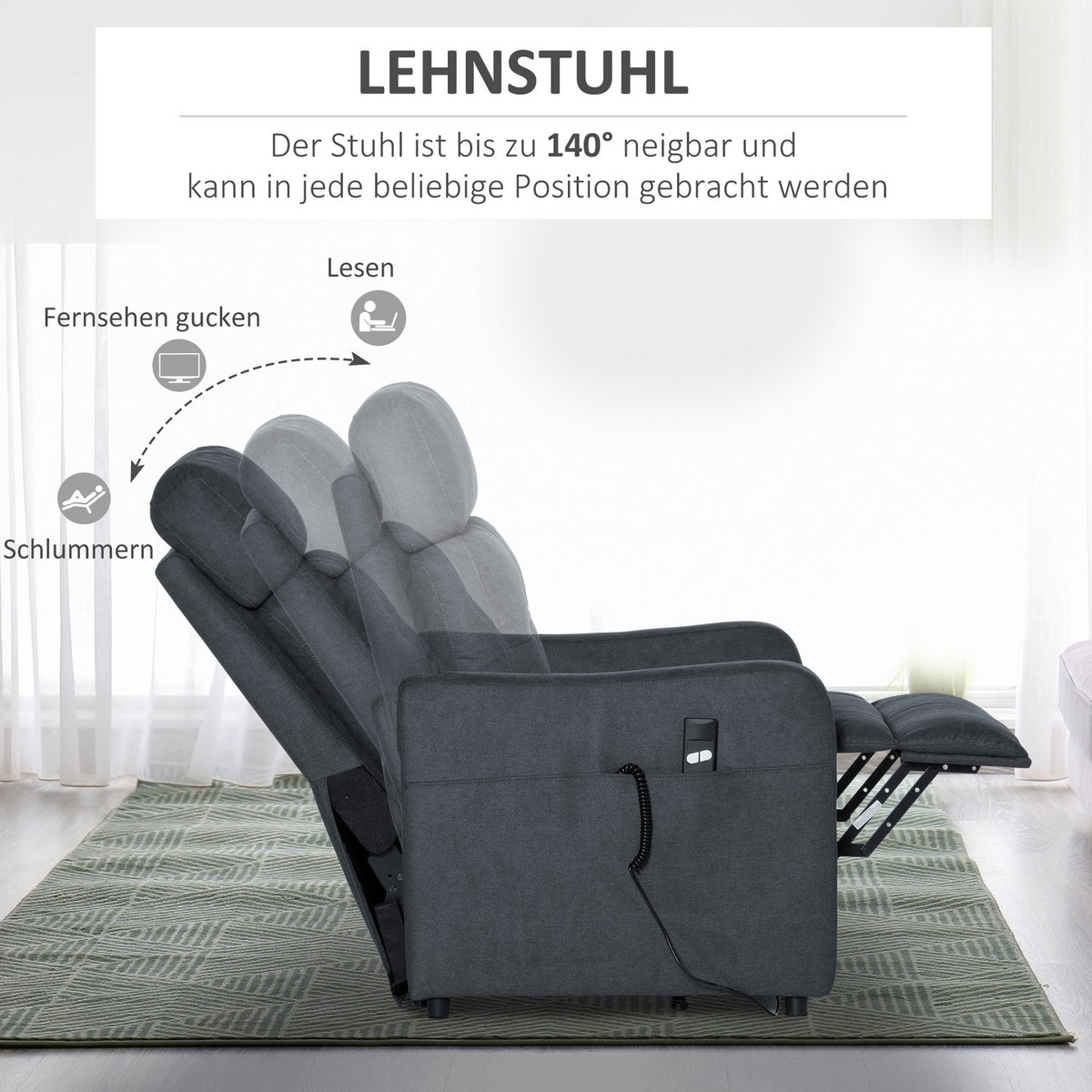 Relaxation Chair Tv Chair With Reclining Function Stand-Up Aid Polyester Fabric Steel Gray 71 X 94 X 104 Cm