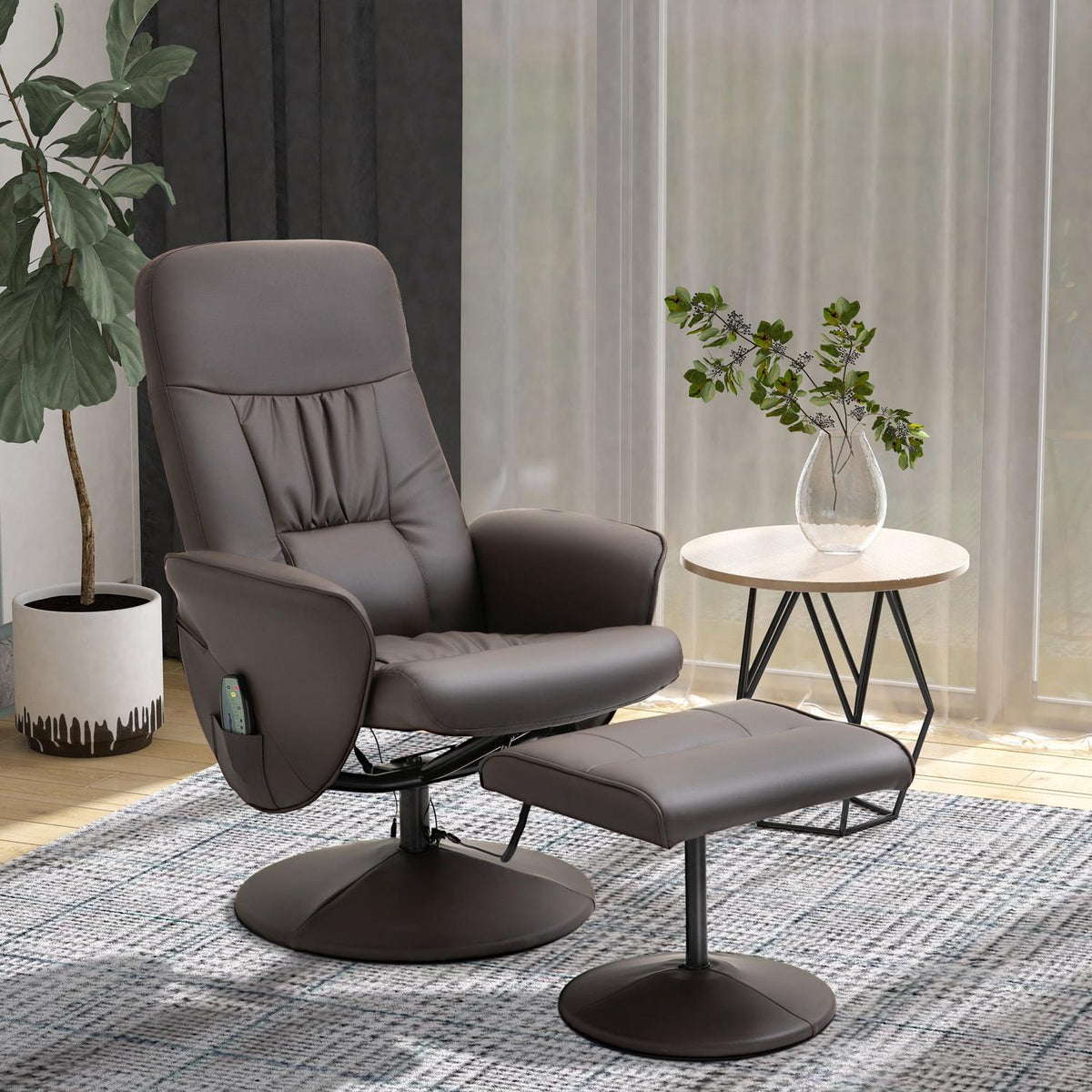 Relaxation Chair With Footstool Storage Space Massage Chair Tv Chair Recliner Ergonomic Chair With 10 Vibration Points Faux Leather Brown 76X81X105 Cm