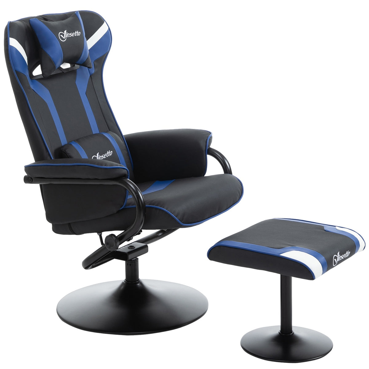 Relaxation Chair With Footstool, Tv Chair, Upholstered Chair In Game Style, Gaming Chair With Reclining Function, 130° Tiltable, Dark Blue + Black