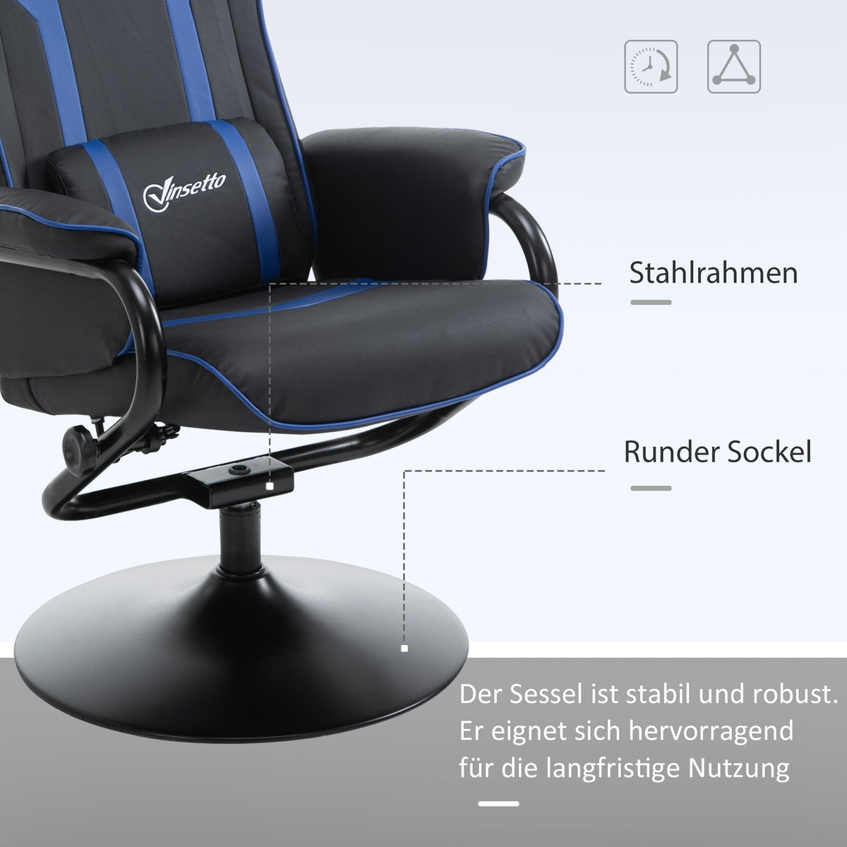 Relaxation Chair With Footstool, Tv Chair, Upholstered Chair In Game Style, Gaming Chair With Reclining Function, 130° Tiltable, Dark Blue + Black