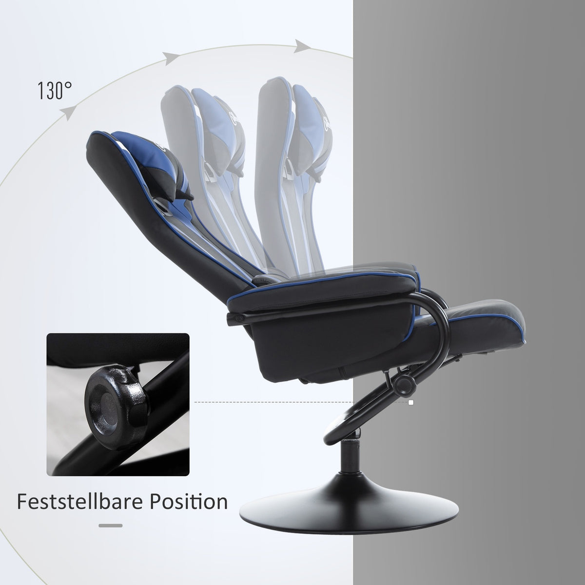Relaxation Chair With Footstool, Tv Chair, Upholstered Chair In Game Style, Gaming Chair With Reclining Function, 130° Tiltable, Dark Blue + Black