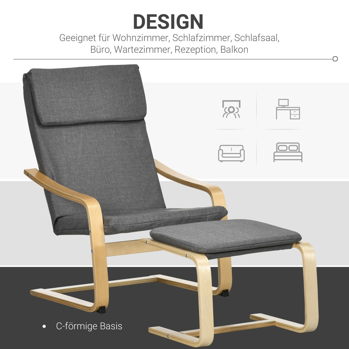 Relaxation Chair With Footstool Wing Chair With Stool, Armrest, Linen Cover, Grey