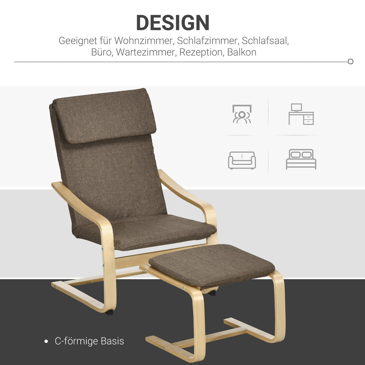 Relaxation Chair With Footstool, Wing Chair With Stool, Dining Chair With Linen Cover For Living Room, Brown 67 X 72 X 100 Cm