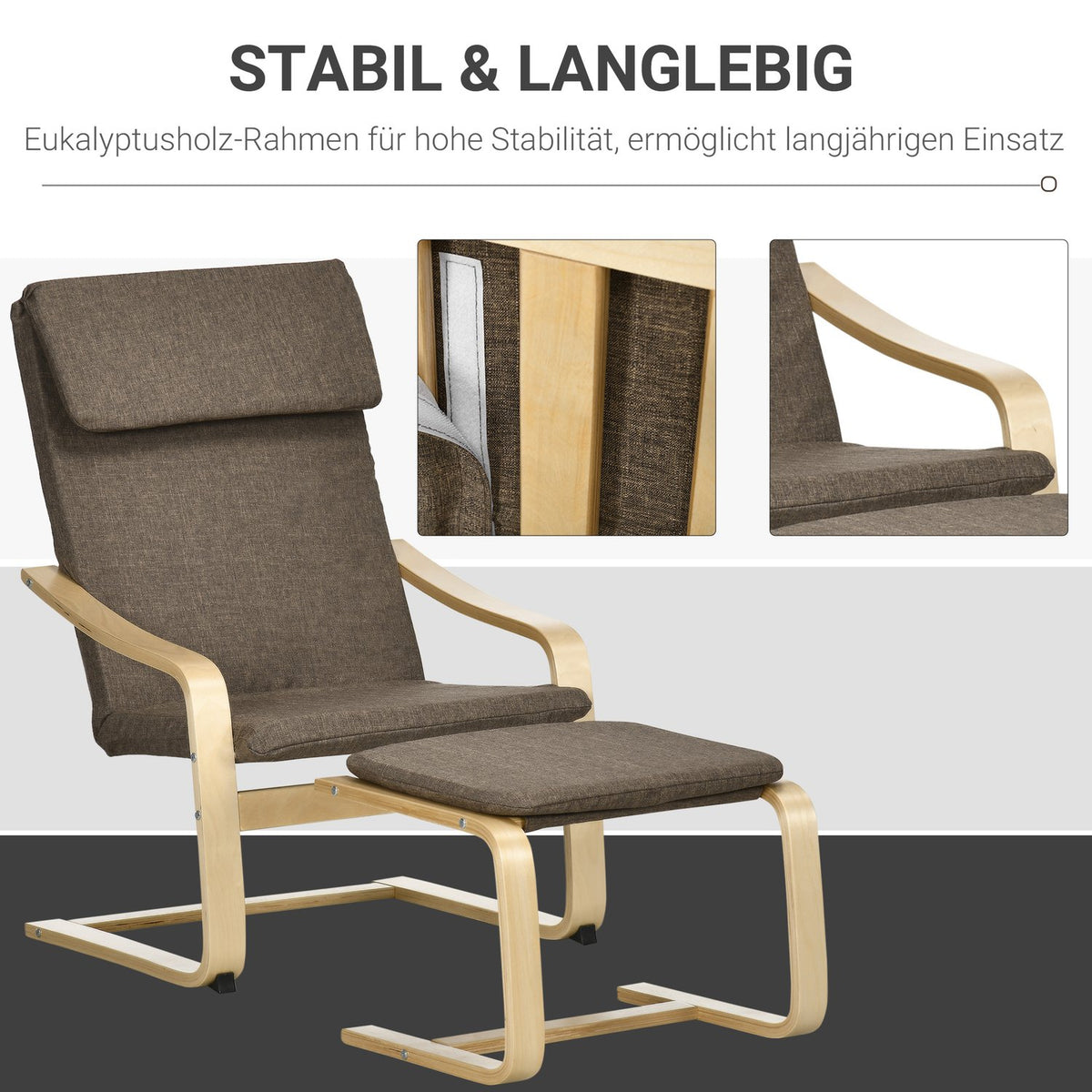 Relaxation Chair With Footstool, Wing Chair With Stool, Dining Chair With Linen Cover For Living Room, Brown 67 X 72 X 100 Cm