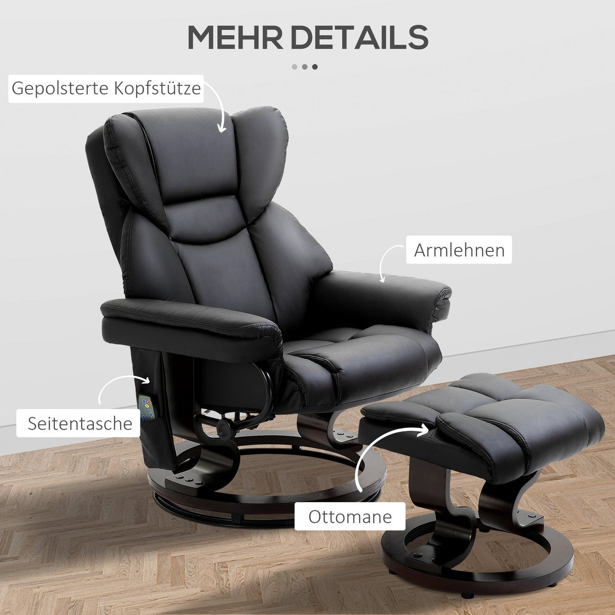 Relaxation Chair With Massage Function And Footstool Massage Chair With Reclining Function, Faux Leather, Black