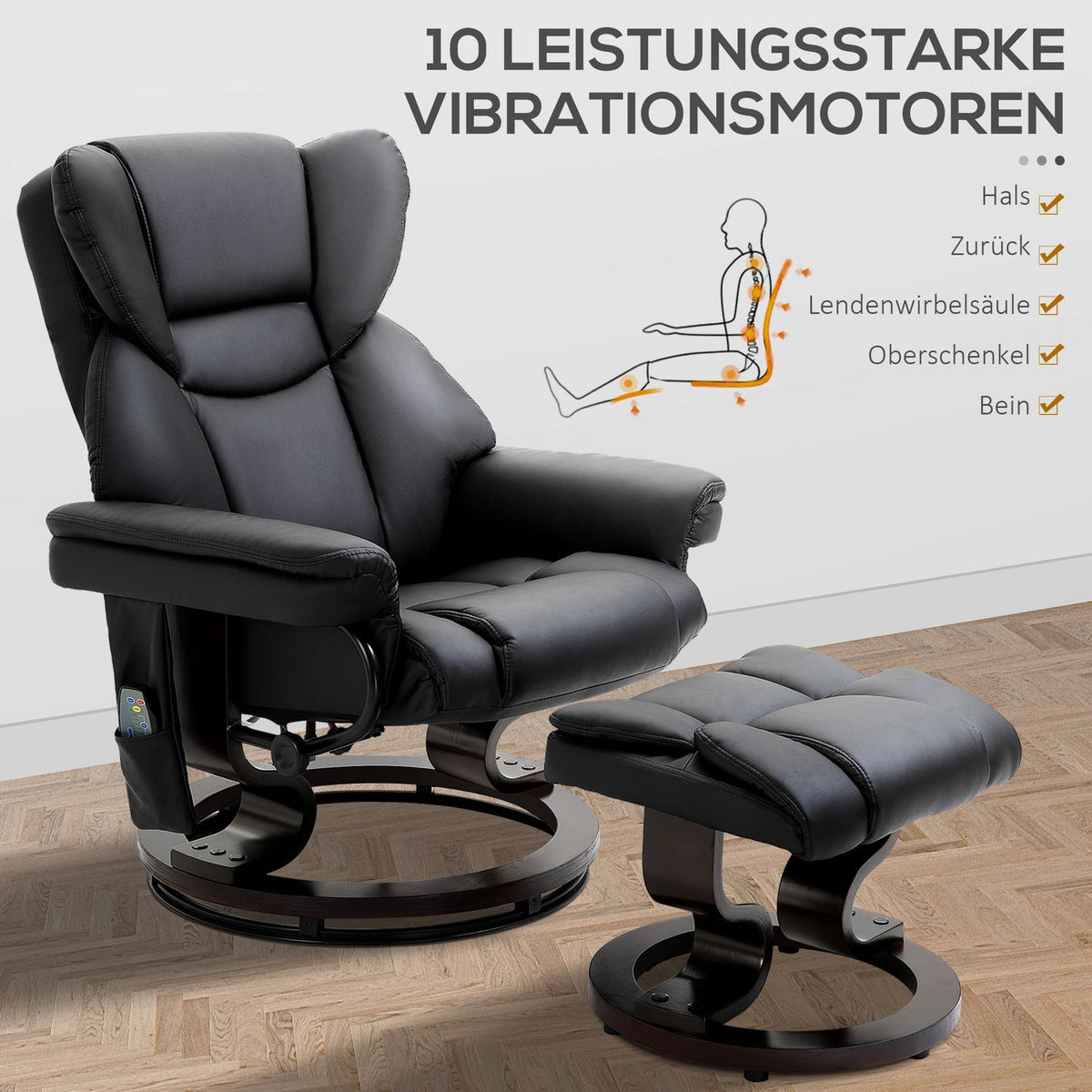 Relaxation Chair With Massage Function And Footstool Massage Chair With Reclining Function, Faux Leather, Black