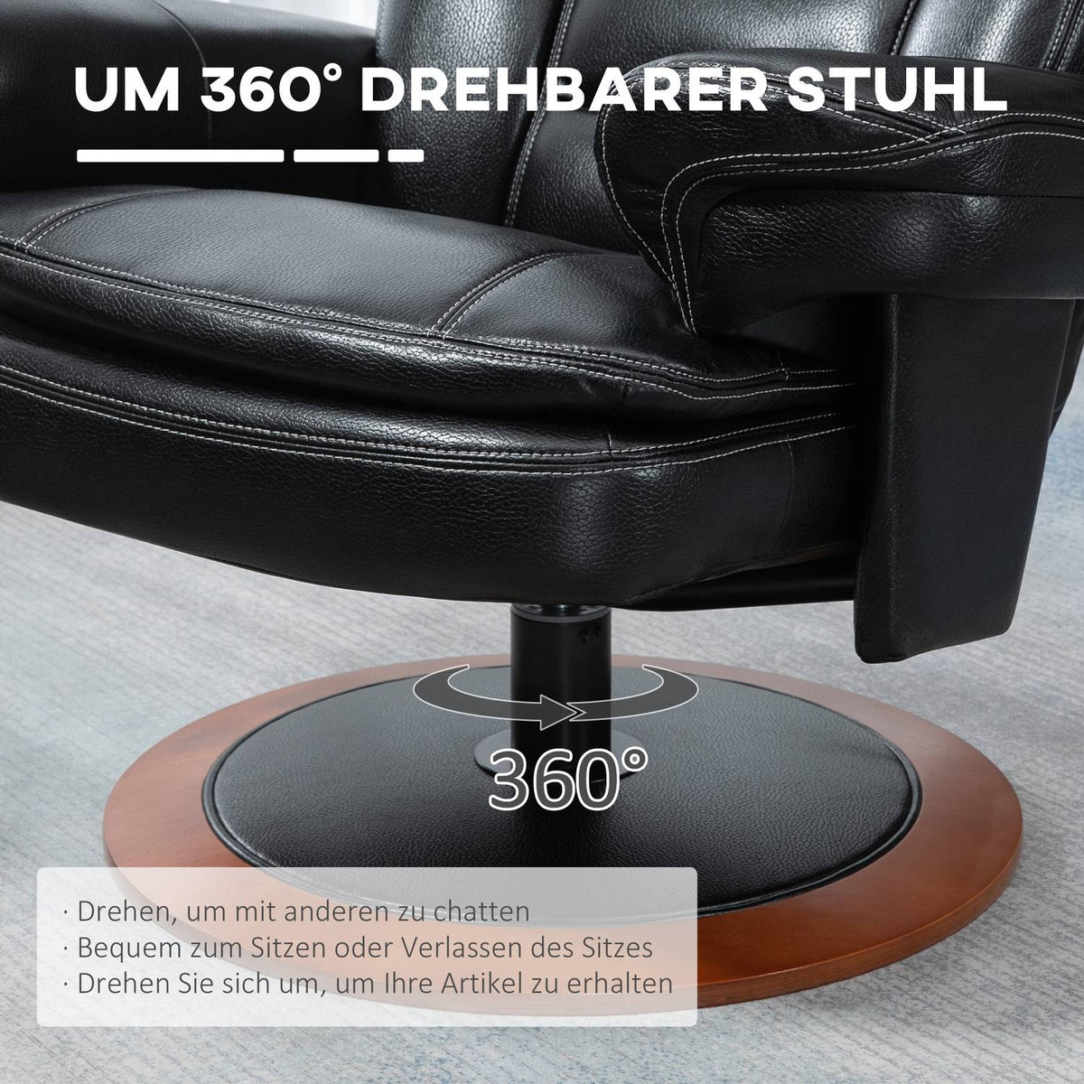 Relaxation Chair With Ottoman And Reclining Function Tv Chair, Swivel Tv Chair, Up To 150 Kg, Faux Leather, Black