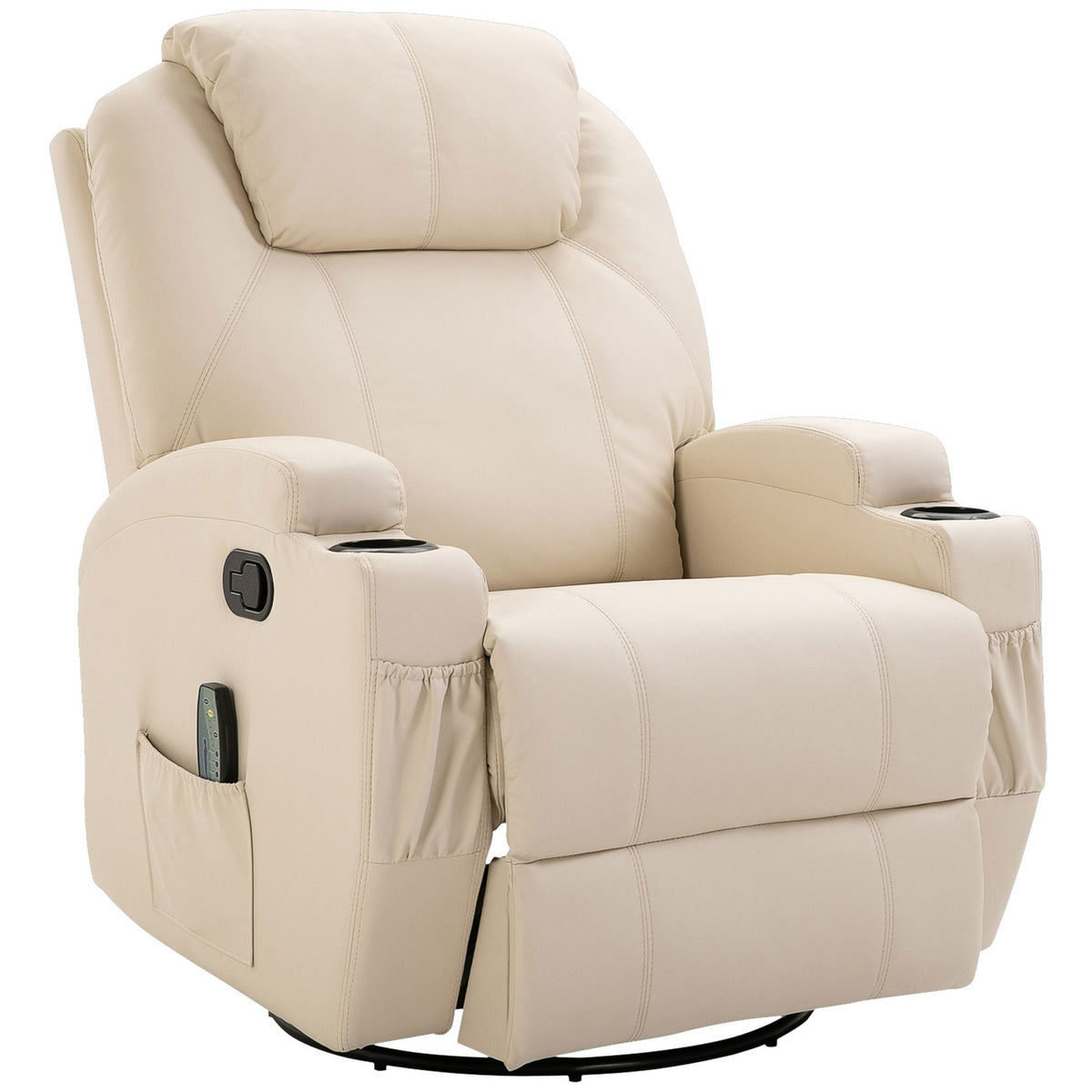 Relaxation Chair With Reclining Function, Electric Massage Chair, 5 Massage Modes, Artificial Leather, Cream White, 84X92X109Cm