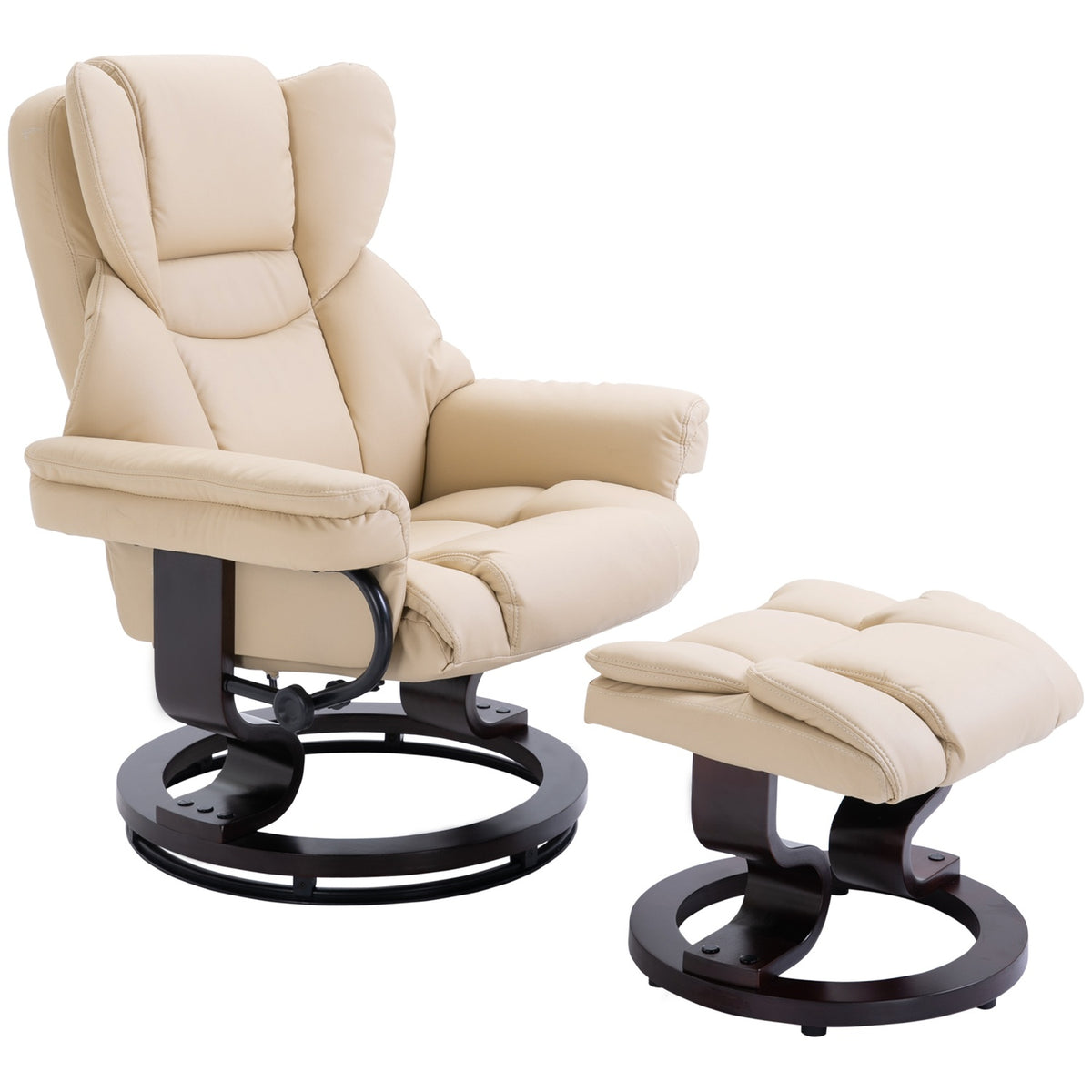 Relaxation Chair With Stool, Rotating Tv Chair With Reclining Function, Faux Leather, Cream