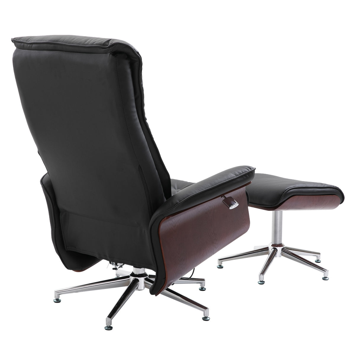 Relaxation Chair With Stool Tv Chair Upholstered Chair 360° Rotatable 145° Tiltable Chesterfield Pu Cover Wood Paneling Metal Base 82X83X110Cm