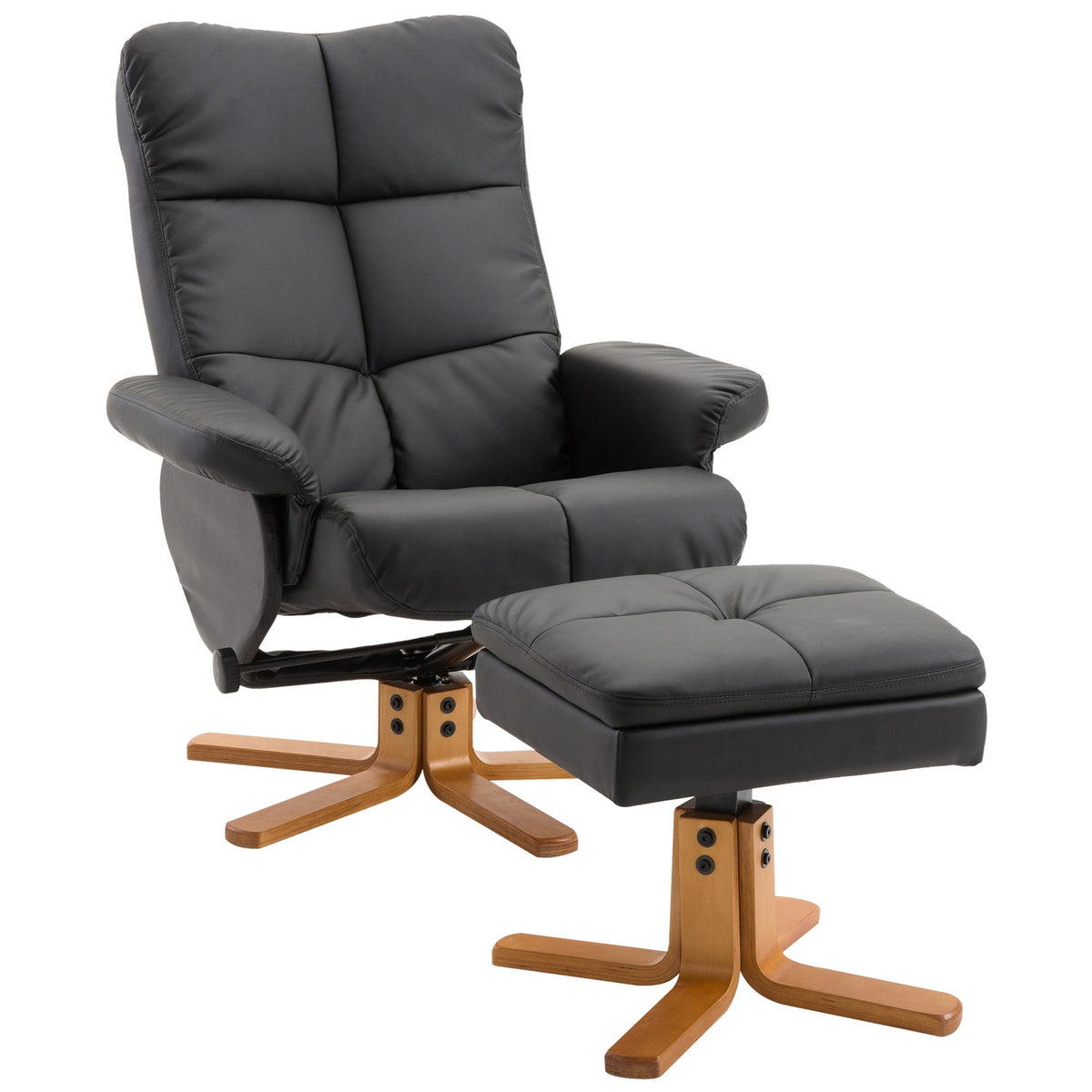 Relaxation Chair With Stool Tv Chair With Reclining Function, 360° Rotatable, Pu, Wooden Frame, Black, 80X86X99Cm
