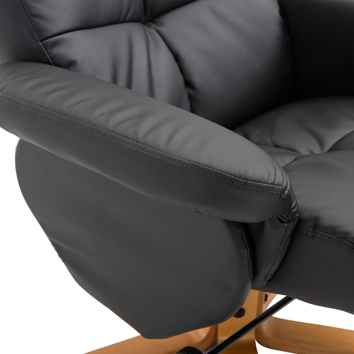 Relaxation Chair With Stool Tv Chair With Reclining Function, 360° Rotatable, Pu, Wooden Frame, Black, 80X86X99Cm
